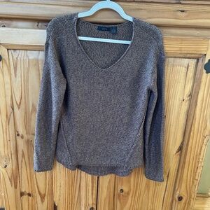 RDI Sweater Brown Suede Elbow Patches V Neck Women's Small